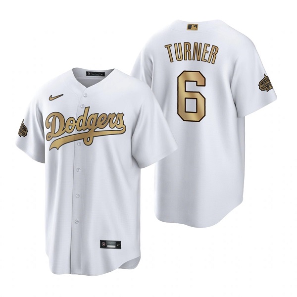 Men's Los Angeles Dodgers #6 Trea Turner 2022 All-Star White Cool Base Stitched Baseball Jersey